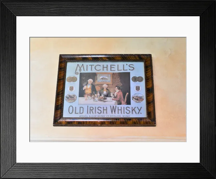 Framed Print : Antique metal sign advertising Mitchell's Old Irish whiskey at the Ulster American Folk Park Framed Print : Antique metal sign advertising Mitchell's Old Irish whiskey at the Ulster American Folk Park