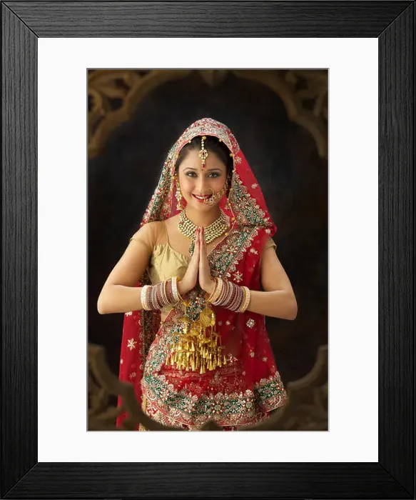Framed Print : Portrait of an Punjabi bride welcoming with hands folded Framed Print : Portrait of an Punjabi bride welcoming with hands folded