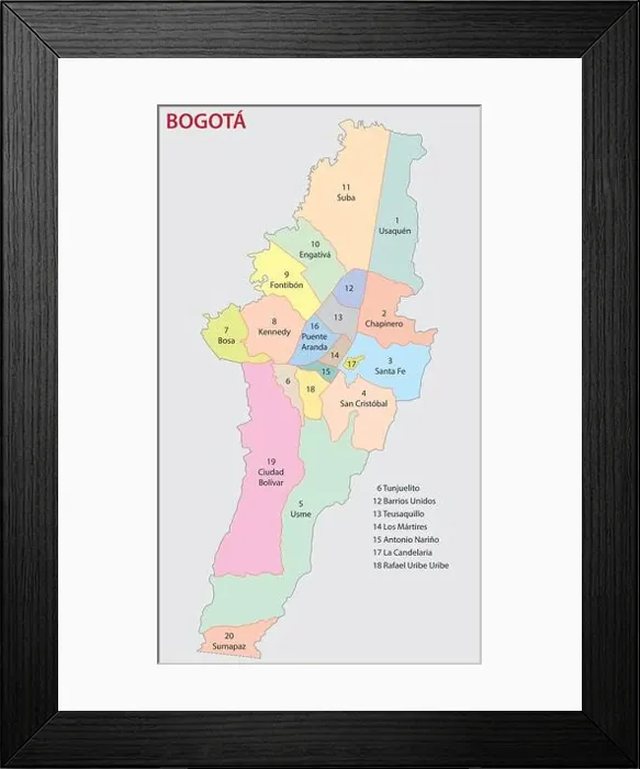 Framed Print : bogota administrative map Framed Print : bogota administrative map