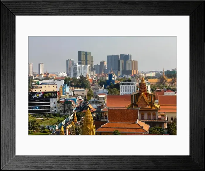 Framed Print : Panoramic view with Wat Ounalom and skyline from Koh Pich, Phnom Penh, Cambodia Framed Print : Panoramic view with Wat Ounalom and skyline from Koh Pich, Phnom Penh, Cambodia