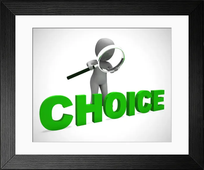 Framed Print : Choice concept icon means having options to decide preferences. Choose the direction and path - 3d illustration Framed Print : Choice concept icon means having options to decide preferences. Choose the direction and path - 3d illustration