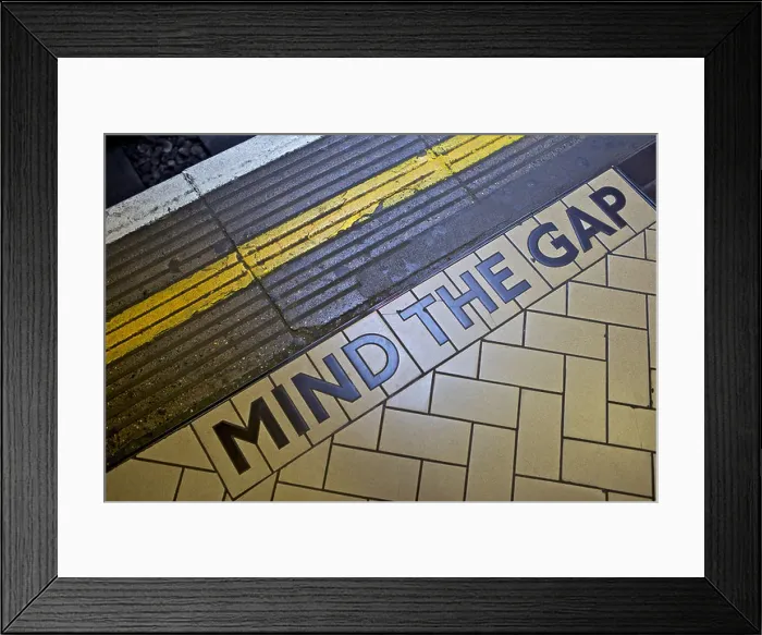 Framed Print : MIND THE GAP sign on platform edge, London Underground, London, England, United Kingdom, Europe Framed Print : MIND THE GAP sign on platform edge, London Underground, London, England, United Kingdom, Europe