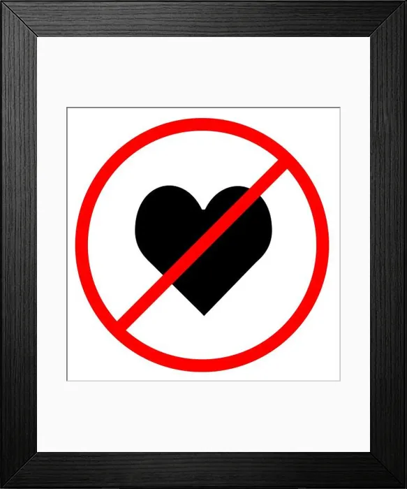 Framed Print : Heart symbol is in red circle With red line projected through the circle Framed Print : Heart symbol is in red circle With red line projected through the circle