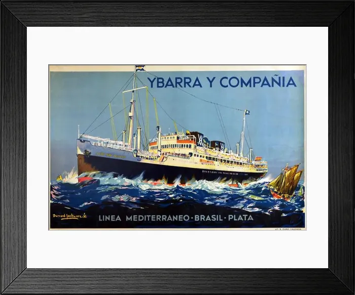 Framed Print : Vintage Poster – Mediterranean Brazil Cruise Liner Travel Ybarra Y Compania – Ship Art – Linea Mediterraneo – Brasil – Framed Print : Vintage Poster – Mediterranean Brazil Cruise Liner Travel Ybarra Y Compania – Ship Art – Linea Mediterraneo – Brasil –