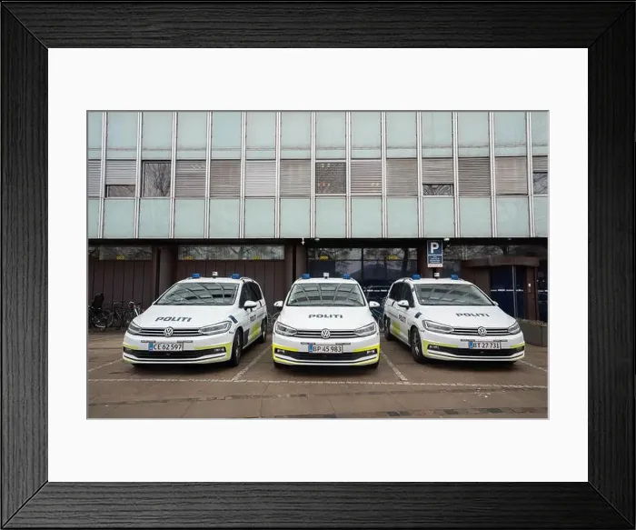 Framed Print : Danish Police Cars outside the Copenhagen City Police Station / Københavns Politis ekspedition (Københavns Politi) Framed Print : Danish Police Cars outside the Copenhagen City Police Station / Københavns Politis ekspedition (Københavns Politi)