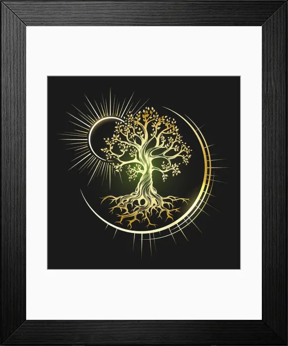 Framed Print : Emblem of Esoteric Symbol Golden Tree of Life isolated on black background. Vector illustration Framed Print : Emblem of Esoteric Symbol Golden Tree of Life isolated on black background. Vector illustration