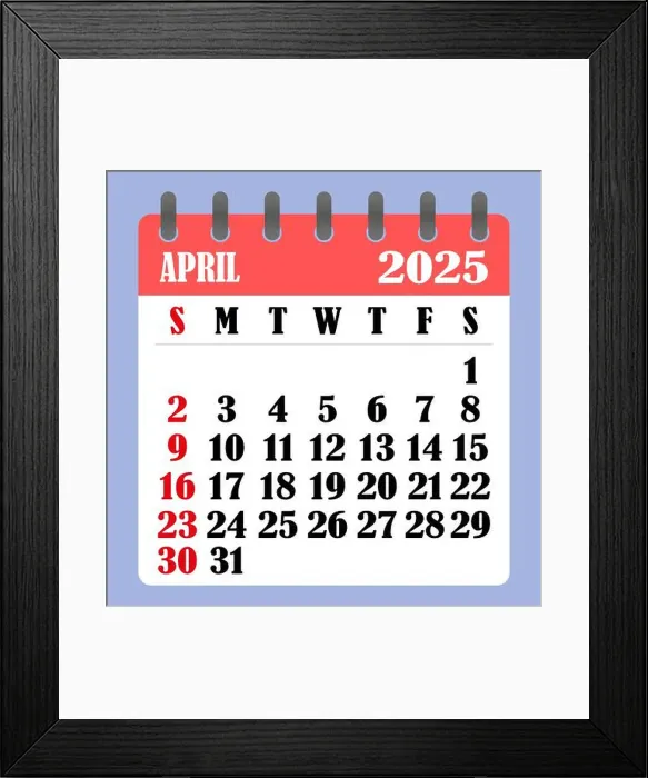 Framed Print : Letter calendar for April 2025 Framed Print : Letter calendar for April 2025