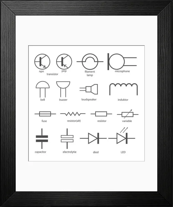 Framed Print : Electric circuit symbols Framed Print : Electric circuit symbols