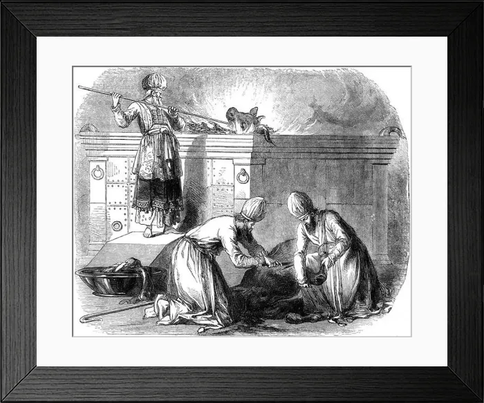 Framed Print : Israelite priests preparing burnt offering at the altar. Exodus, chapter XXIX. Verse 37: Seven days thou shalt make an Framed Print : Israelite priests preparing burnt offering at the altar. Exodus, chapter XXIX. Verse 37: Seven days thou shalt make an