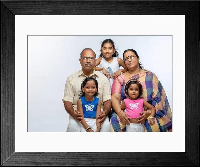 Framed Print : Happy Indian Family, grand parents and children, isolated on white background Framed Print : Happy Indian Family, grand parents and children, isolated on white background