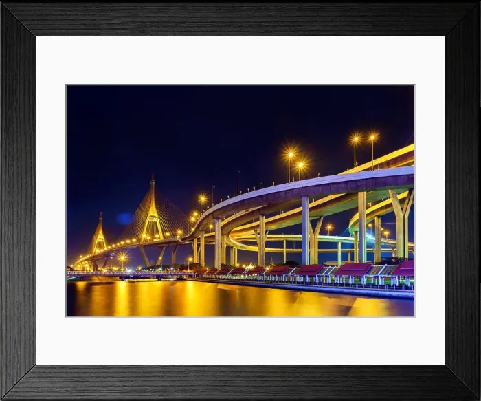 Framed Print : Night light traffic at Bhumibol bridge, Bangkok, Thailand Framed Print : Night light traffic at Bhumibol bridge, Bangkok, Thailand