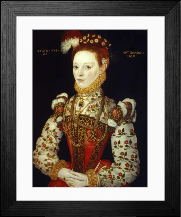 Framed Print : A Young Woman of 21, (1569). English School 16th century Framed Print : A Young Woman of 21, (1569). English School 16th century