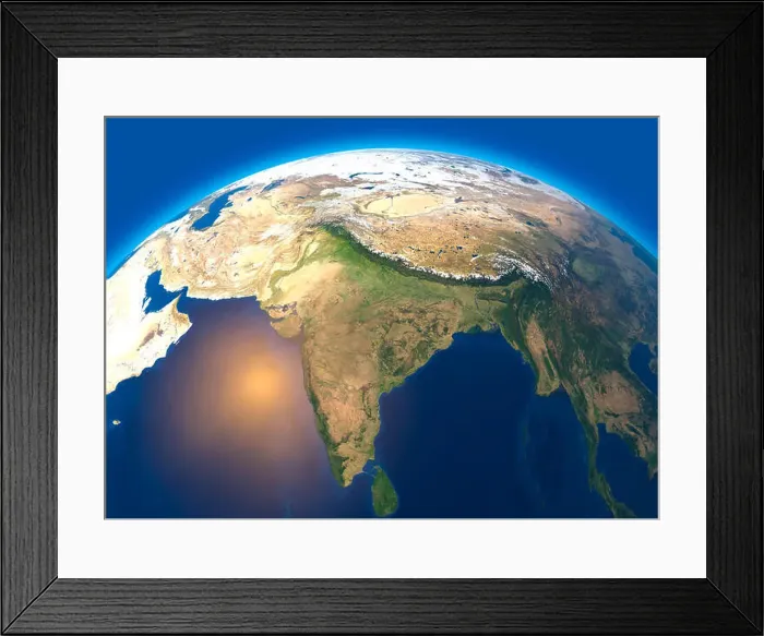Framed Print : Physical map of the world, satellite view of India. Asia. Globe. Hemisphere. Reliefs and oceans. 3d rendering Framed Print : Physical map of the world, satellite view of India. Asia. Globe. Hemisphere. Reliefs and oceans. 3d rendering