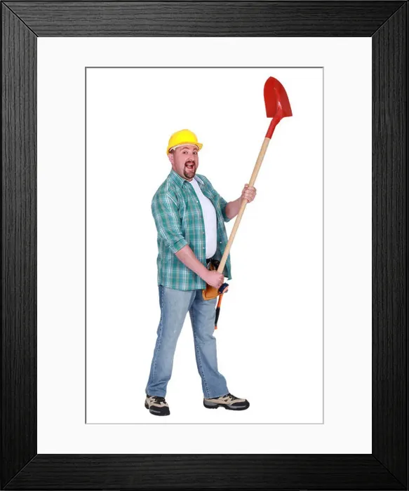 Framed Print : Happy man holding shovel