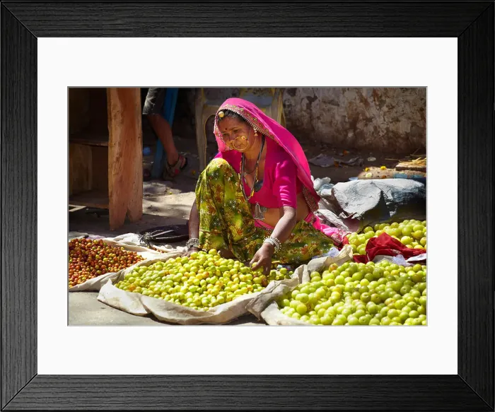 Framed Print : Pushkar street scene, woman selling fruits, Pushkar, Rajasthan, India Framed Print : Pushkar street scene, woman selling fruits, Pushkar, Rajasthan, India
