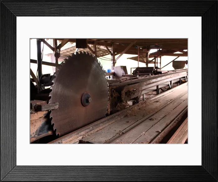 Framed Print : Closed sawmill with large saw blade Framed Print : Closed sawmill with large saw blade