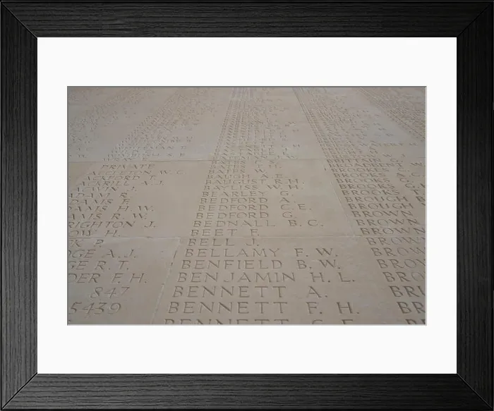 Framed Print : Names engraved on panels at the Thiepval Memorial to the Missing of the Somme 1914-1918 Framed Print : Names engraved on panels at the Thiepval Memorial to the Missing of the Somme 1914-1918