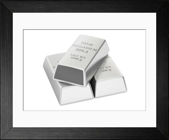 Framed Print : Palladium ingots, 3D rendering isolated on white background Framed Print : Palladium ingots, 3D rendering isolated on white background