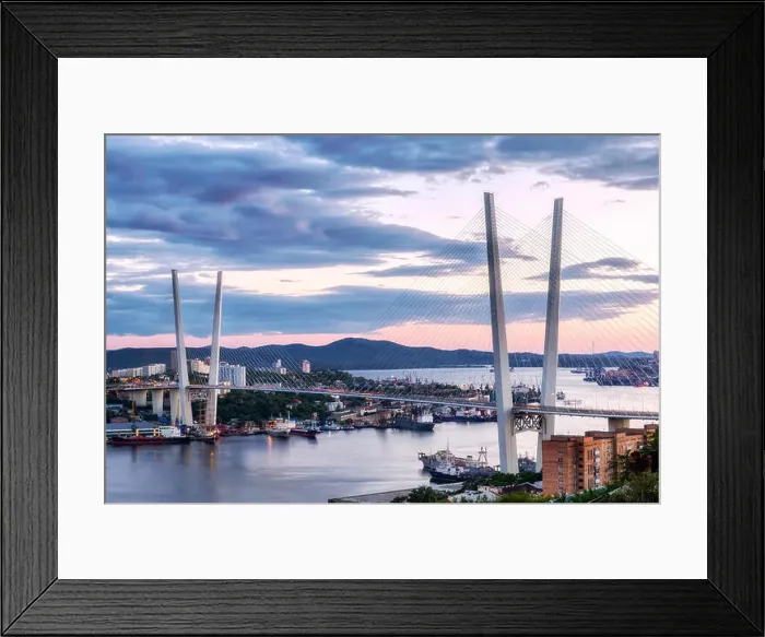 Framed Print : Golden bridge and Golden Horn bay at sunset, Vladivostok, Russia Framed Print : Golden bridge and Golden Horn bay at sunset, Vladivostok, Russia