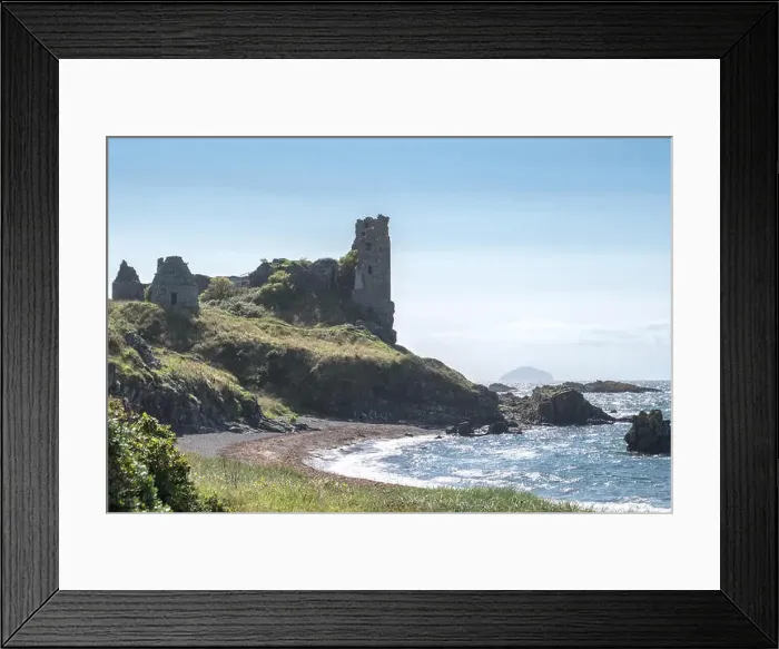 Framed Print : The ancient ruins of Castle Dunure with Ailsa Craig in the hazy distance taken on a warm hazy sunny day Framed Print : The ancient ruins of Castle Dunure with Ailsa Craig in the hazy distance taken on a warm hazy sunny day