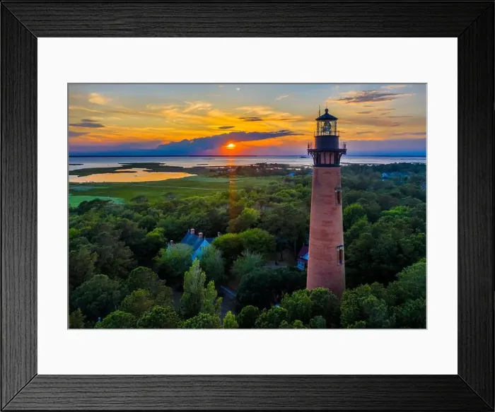 Framed Print : Aerial view of Currituck Beach Lighthouse at sunset near Corolla, North Carolina (Outer Banks) Framed Print : Aerial view of Currituck Beach Lighthouse at sunset near Corolla, North Carolina (Outer Banks)