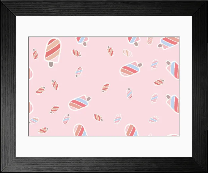Framed Print : Retro ice cream seamless pattern in pale pastel pink color with popsicle motif Framed Print : Retro ice cream seamless pattern in pale pastel pink color with popsicle motif