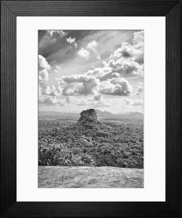 Framed Print : Black and white view of Sigiriya rock fortress from Pidurangala Rock, Sri Lanka Framed Print : Black and white view of Sigiriya rock fortress from Pidurangala Rock, Sri Lanka