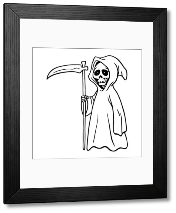 Framed Print : Grim Reaper Drawing Black and White Background Halloween Card Invitation Design Template Framed Print : Grim Reaper Drawing Black and White Background Halloween Card Invitation Design Template