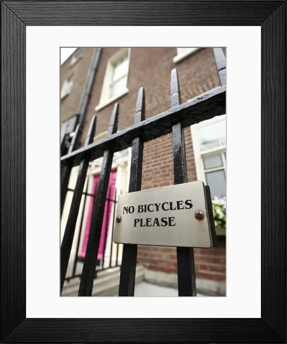 Framed Print : No Bicycles Please sign attached to metal railings Dublin Republic of Ireland Framed Print : No Bicycles Please sign attached to metal railings Dublin Republic of Ireland