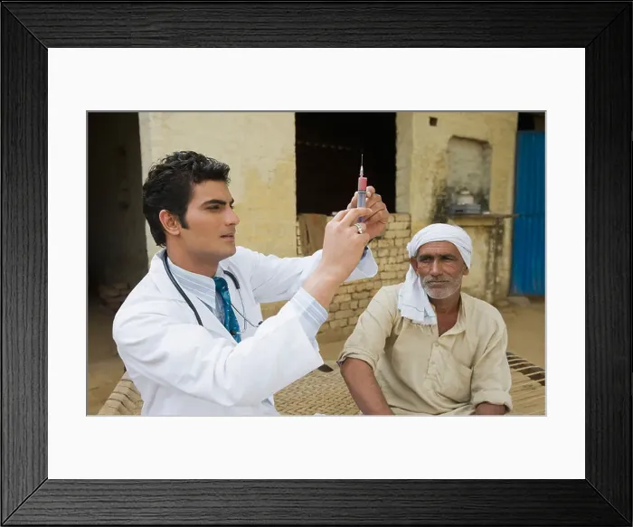 Framed Print : Doctor giving an injection to a farmer, Hasanpur, Haryana, India Framed Print : Doctor giving an injection to a farmer, Hasanpur, Haryana, India