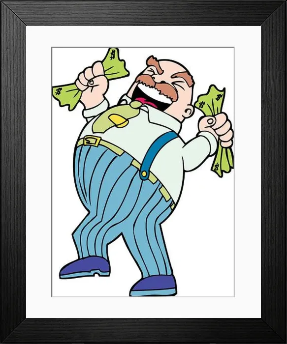 Framed Print : Greedy man hoards all his money Framed Print : Greedy man hoards all his money