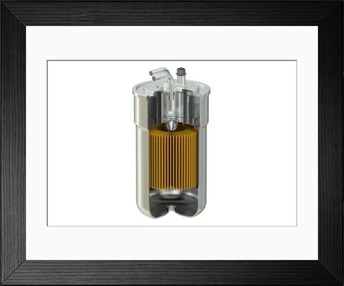 Framed Print : Fuel Filter cutaway, 3D rendering isolated on white background Framed Print : Fuel Filter cutaway, 3D rendering isolated on white background