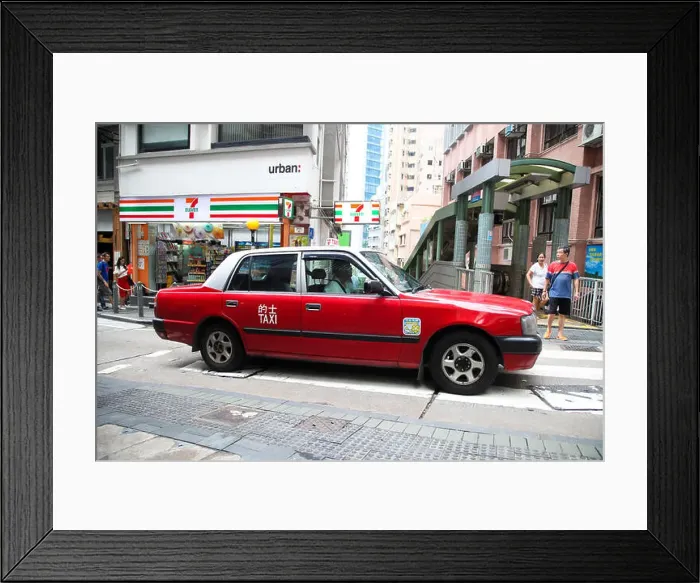 Framed Print : Red Hong Kong taxi in Central District of Hong Kong, China, Asia Framed Print : Red Hong Kong taxi in Central District of Hong Kong, China, Asia