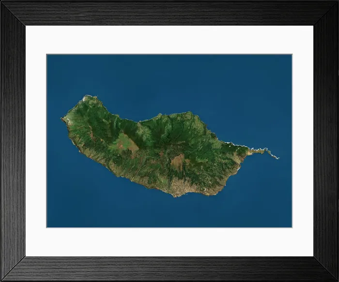 Framed Print : Satellite view of Madeira, Portugal. This image was compiled from data acquired by Landsat satellites Framed Print : Satellite view of Madeira, Portugal. This image was compiled from data acquired by Landsat satellites