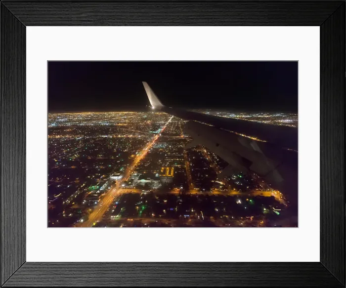 Framed Print : Aerial view of Los Angeles, at night, from a jet Framed Print : Aerial view of Los Angeles, at night, from a jet