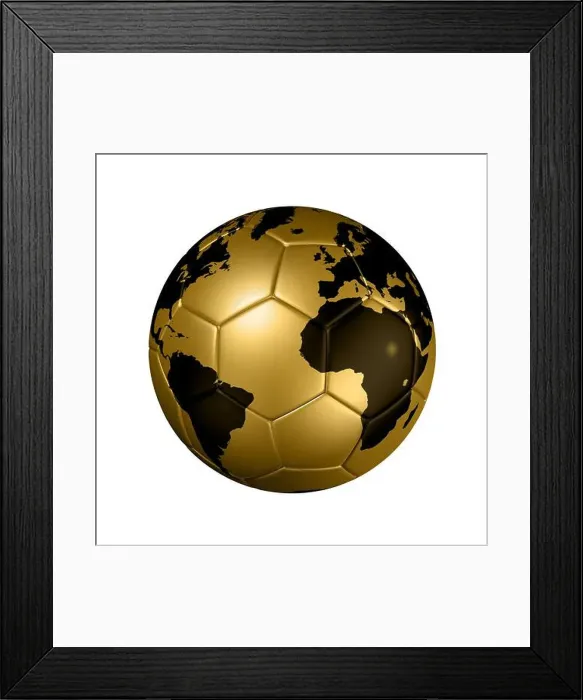 Framed Print : 3D isolated gold soccer ball with world map, world football cup 2010. Gold soccer football ball World globe Framed Print : 3D isolated gold soccer ball with world map, world football cup 2010. Gold soccer football ball World globe