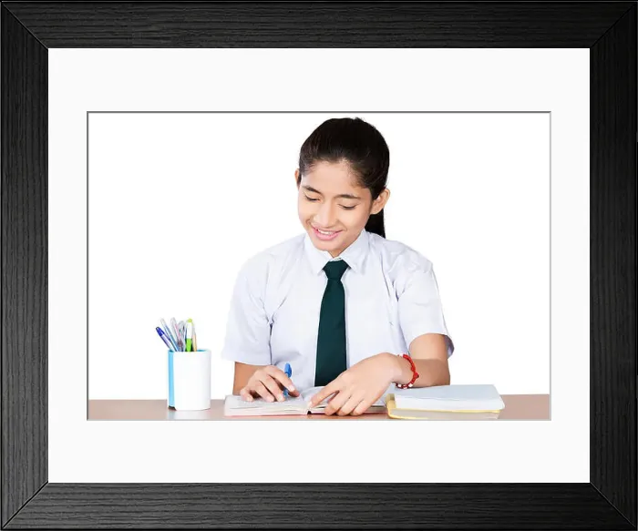 Framed Print : One Young School Girl Student Reading Book Study Education In-Class Framed Print : One Young School Girl Student Reading Book Study Education In-Class