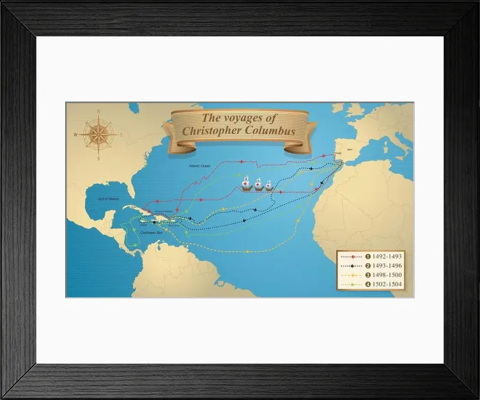 Framed Print : The voyages of Christopher Columbus Framed Print : The voyages of Christopher Columbus