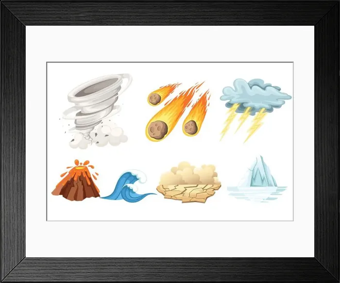 Framed Print : Natural cataclysm icons set. Tsunami wave Framed Print : Natural cataclysm icons set. Tsunami wave