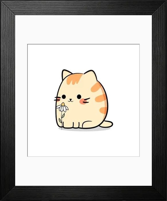 Framed Print : Cute cat in kawaii style. Vector illustration