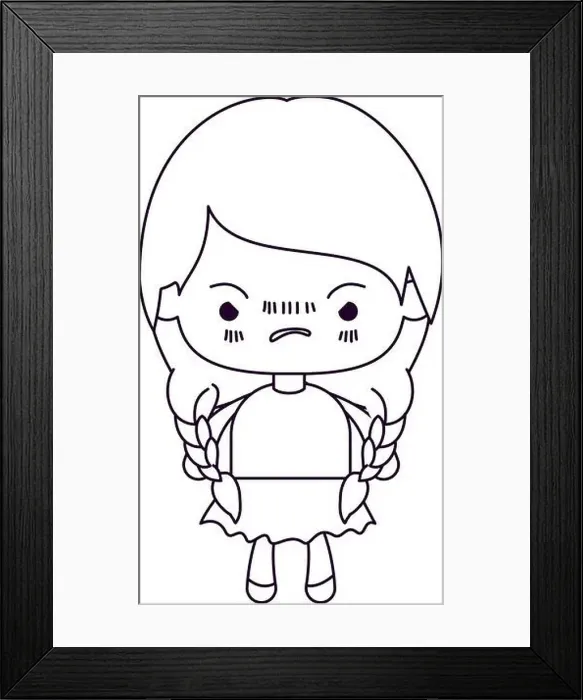 Framed Print : monochrome silhouette of kawaii little girl with braided hair and facial expression angry Framed Print : monochrome silhouette of kawaii little girl with braided hair and facial expression angry
