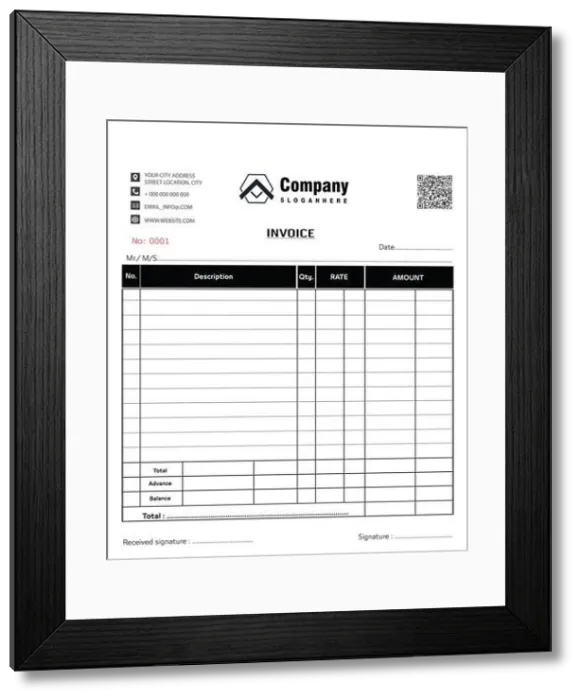 Framed Print : Receipt voucher vector template, NCR bill book, vector template image Framed Print : Receipt voucher vector template, NCR bill book, vector template image