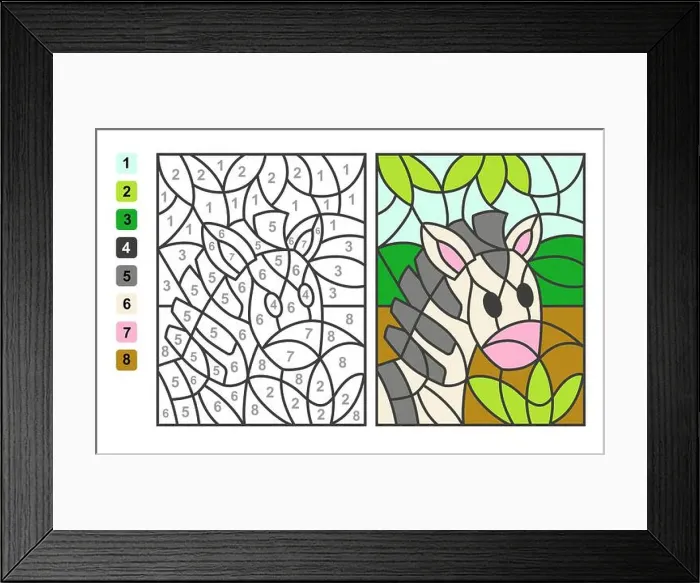 Framed Print : Color by numbers zebra Animal. Puzzle game for children education, drawing and learning mathematics
