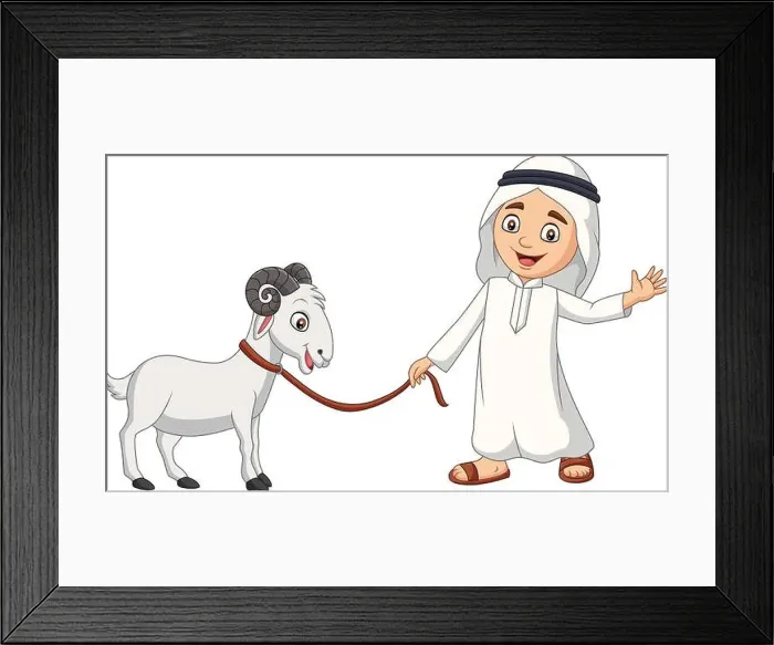 Framed Print : Cartoon Arab Muslim boy with a goat Framed Print : Cartoon Arab Muslim boy with a goat
