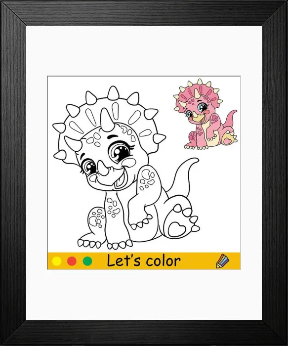 Framed Print : Cartoon cute baby dinosaur pink sitting Triceratops Framed Print : Cartoon cute baby dinosaur pink sitting Triceratops