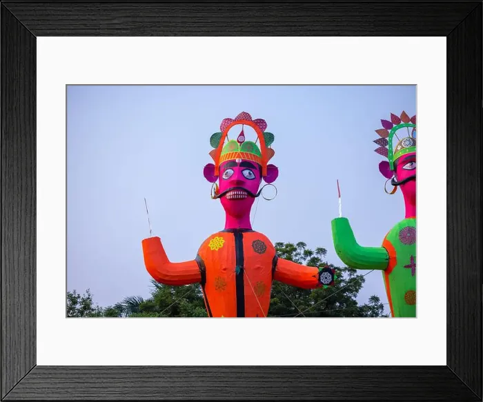 Framed Print : Handmade colorful Ravan sculpture during Dussehra festival in India Framed Print : Handmade colorful Ravan sculpture during Dussehra festival in India