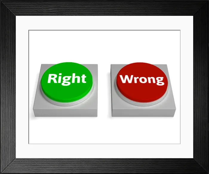 Framed Print : Right Wrong Buttons Showing True Or False Framed Print : Right Wrong Buttons Showing True Or False