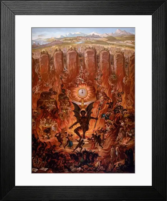 Framed Print : The Archangel Michael Throwing Satan out of Heaven, from a Catechism by La Bonne Presse, pub. 1912 ( Framed Print : The Archangel Michael Throwing Satan out of Heaven, from a Catechism by La Bonne Presse, pub. 1912 (