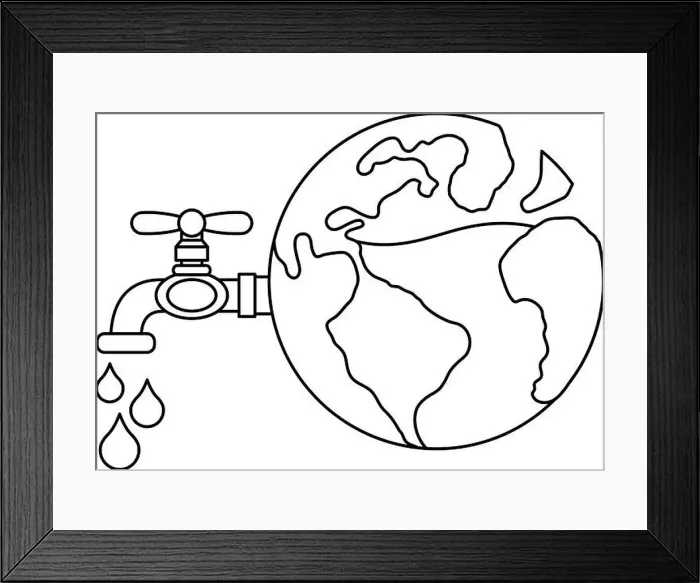 Framed Print : world planet earth with water faucet open vector illustration design