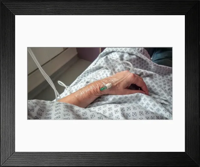 Framed Print : Close up on perfusion tube on a hand in an hospital Framed Print : Close up on perfusion tube on a hand in an hospital
